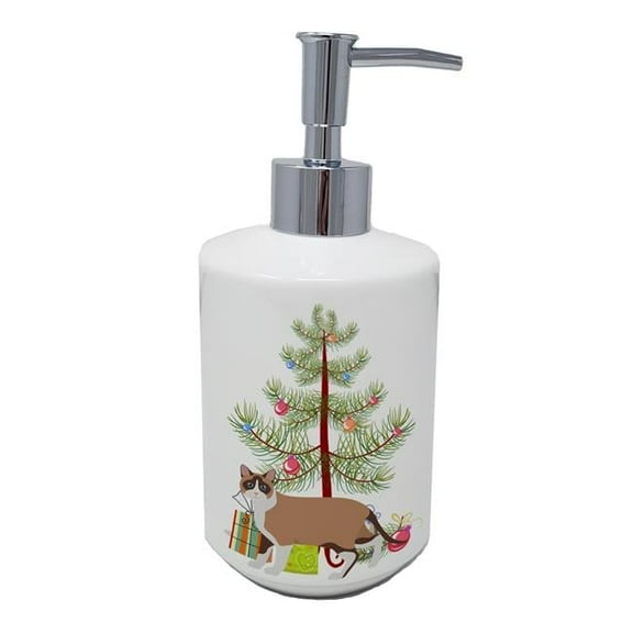 7 x 3.5 in. Unisex Snowshoe Cat Merry Christmas Ceramic Soap Dispenser