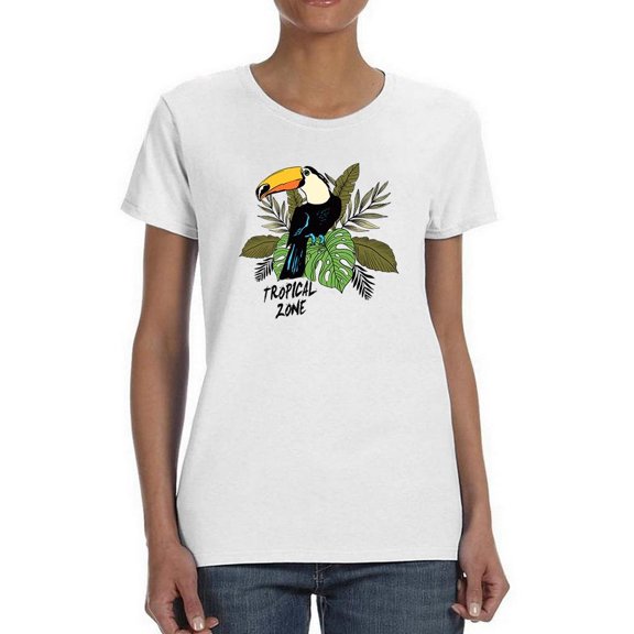 Toucan Bird Tropical Leaves Shaped T-Shirt Women -Image by Shutterstock, Female 3X-Large