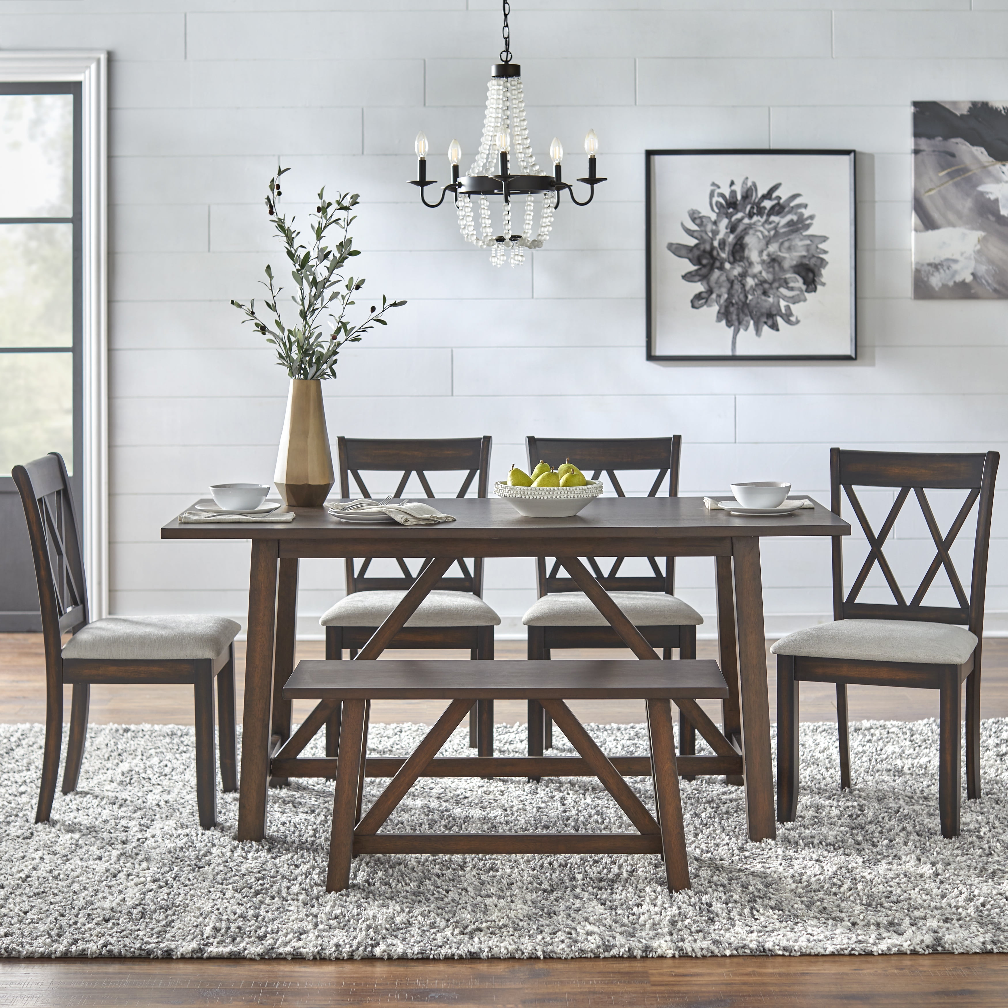 TMS Davidson Rectangular 64" Farmhouse Trestle Table, Rustic Brown