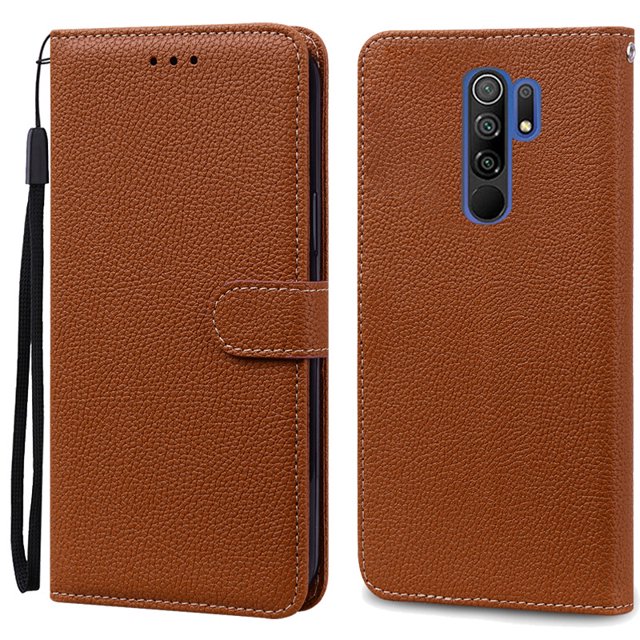 For Redmi 9 Case Soft Silicone Wallet Cover Phone Case For Xiaomi Redmi 9 Case Redmi9 Leather Flip Case Coque Fundas Shell Brown For Redmi 9