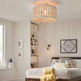 thumbnail image 2 of tewei Wood Beaded Boho Chandelier Light Fixture, Semi Flush Mount Ceiling Light 3-Light Rustic Nursery Close to Ceiling Lights fo, 2 of 7