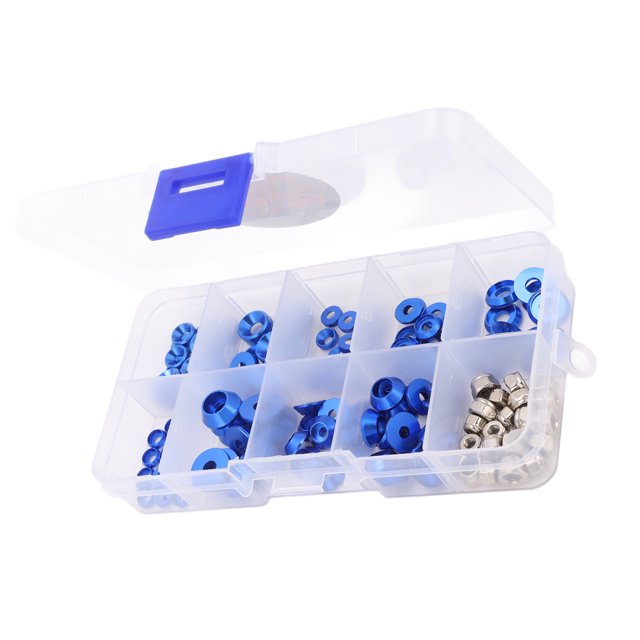 RC Rondelle Plate, 125 Pcs Traitement d'Oxydation Anodique RC Vis Rondelle Kit Alliage d'Aluminium pour Voiture 1/8 RC pour Voiture RC Bleu, Rouge, Or