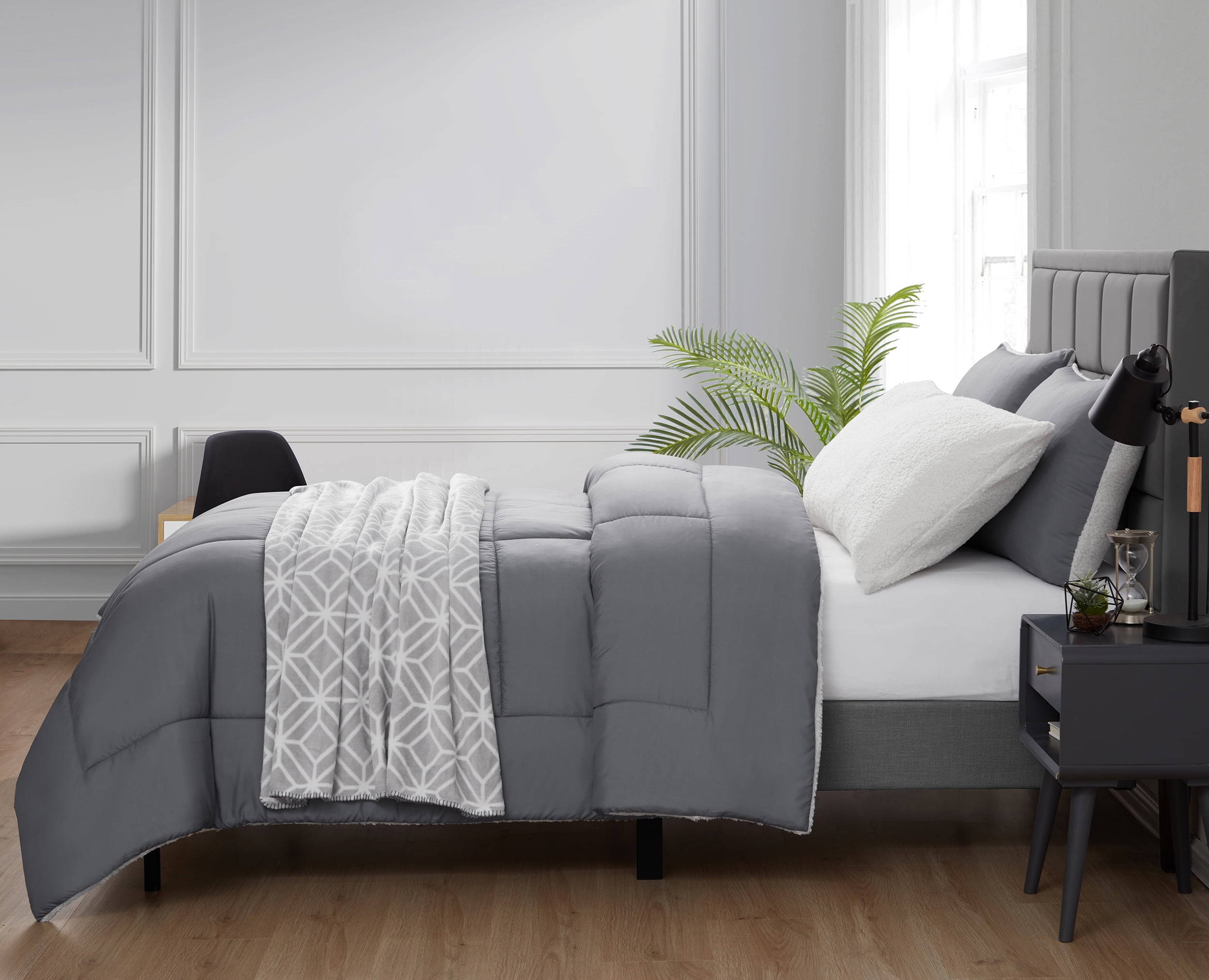 Serta So Cozy 5-Piece Sherpa Reverse Comforter Set, Gray, King