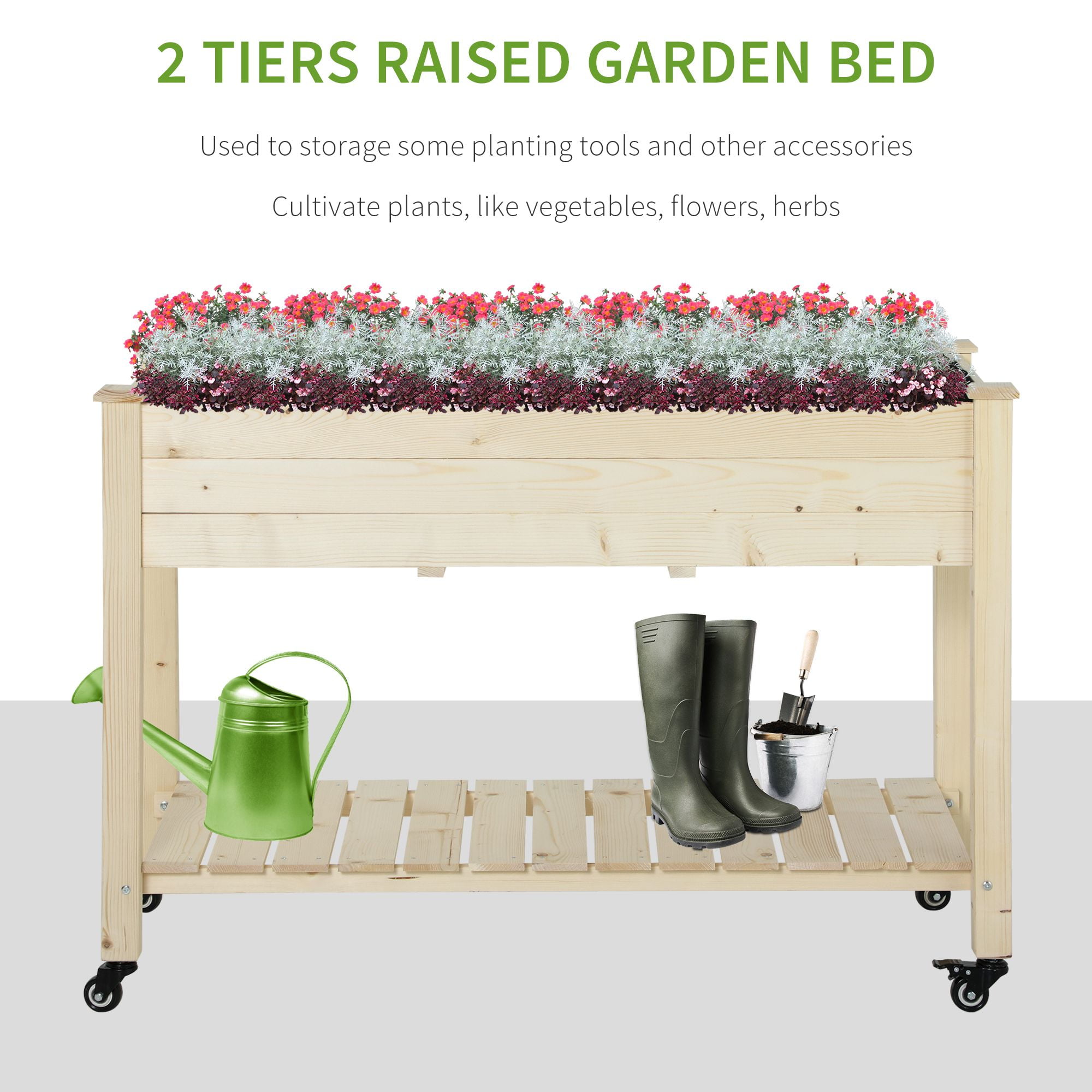 Outsunny 47" x 21" Raised Garden Bed, Elevated Wooden Planter Box, Natural