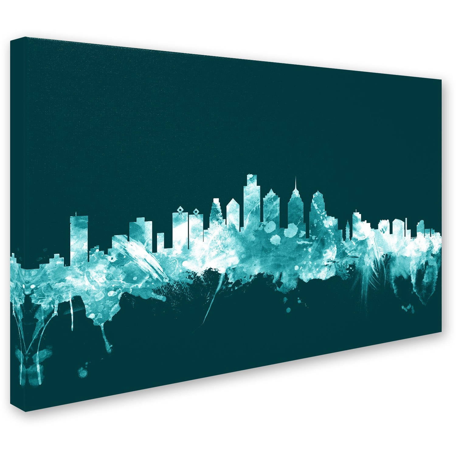 Trademark Fine Art "Philadelphia PA Skyline Teal" Canvas Art by Michael Tompsett