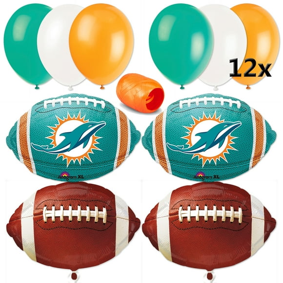 Miami Dolphins Football Party Balloon Pack, 17pc, Teal Orange White