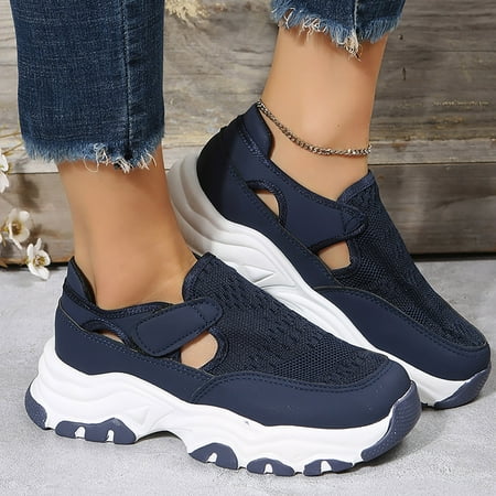 

Cathalem Sandals Home Leisure Women s Four Seasons Solid Color Non Slip Flat Round Toe Breathable Hook Size 9 Womens Summer Shoes Navy 8