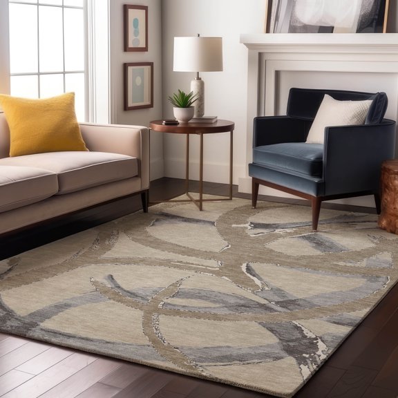 Addison Rugs Mayfield Premium Machine Washable Transitional Circles Beige Rectangle Rug, 8' x 10'