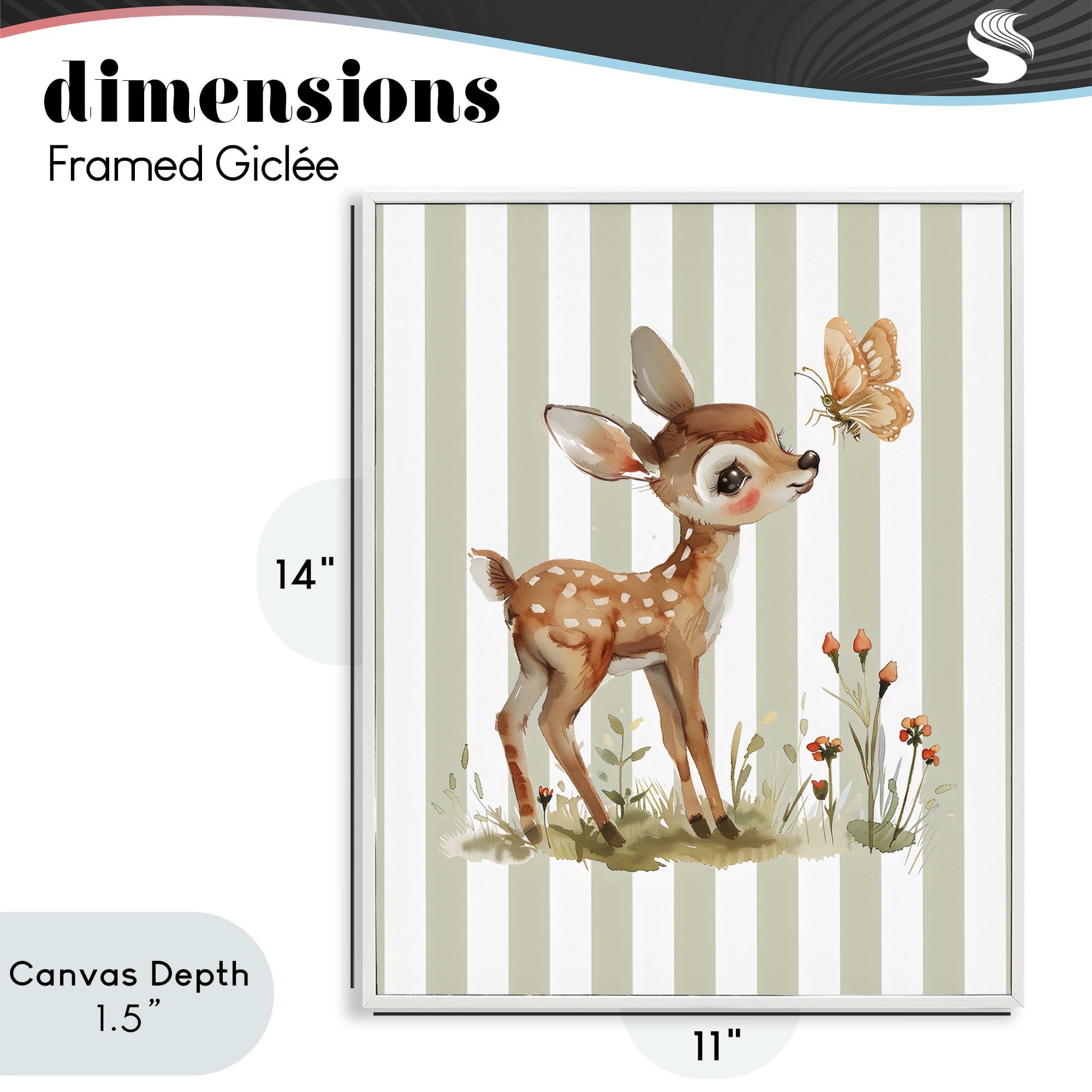 Stupell Industries Baby Deer with Butterfly White Framed Giclee Art, design by LSR Design Studio