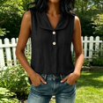 thumbnail image 6 of Ulitacool Summer T Shirts For Women O Neck Solid Color Sleeveless Tank Tops Button Blouse Trend Clothing L Black, 6 of 9