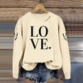 thumbnail image 2 of Valentine's Day Love Print Women's Hoodless Long Sleeve Crewneck Casual Pullover Top Soft Athletic Wearfor Daily Outfits Loose Womens Sweatshirts A-Beige L, 2 of 5