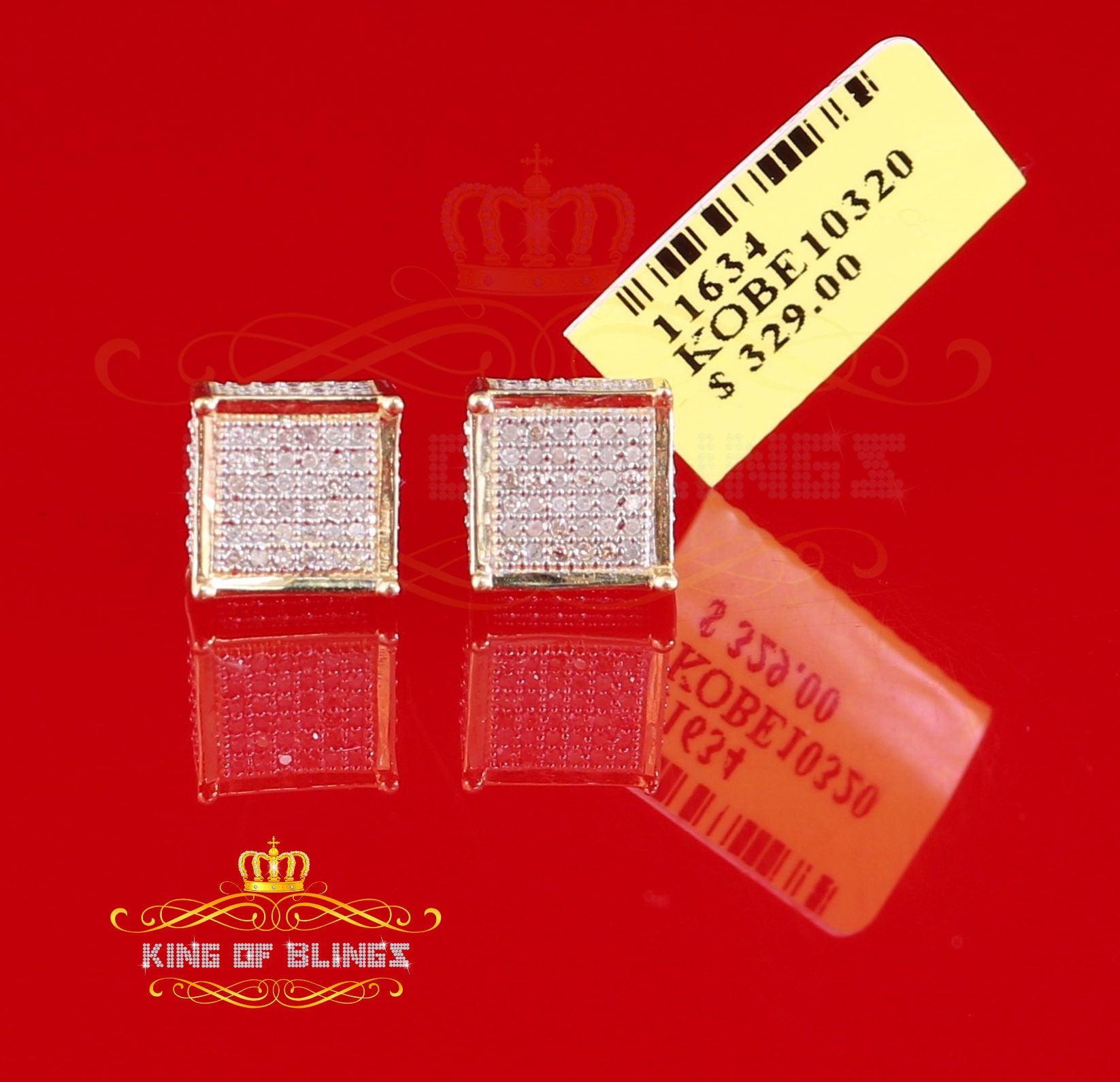 King of Bling's Aretes Para Hombre 925 Yellow Silver 0.20ct Diamond Stud Men's/ Women's Earrings