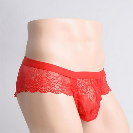 

Men s Short Flowers Hipster Strings - Red as described