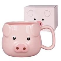 13oz 3D Pig Ceramic Mug - Cute Piggy Coffee Tea Cup with Sculpted Face - Microwave Dishwasher Safe Gift for Girls Women - Pink