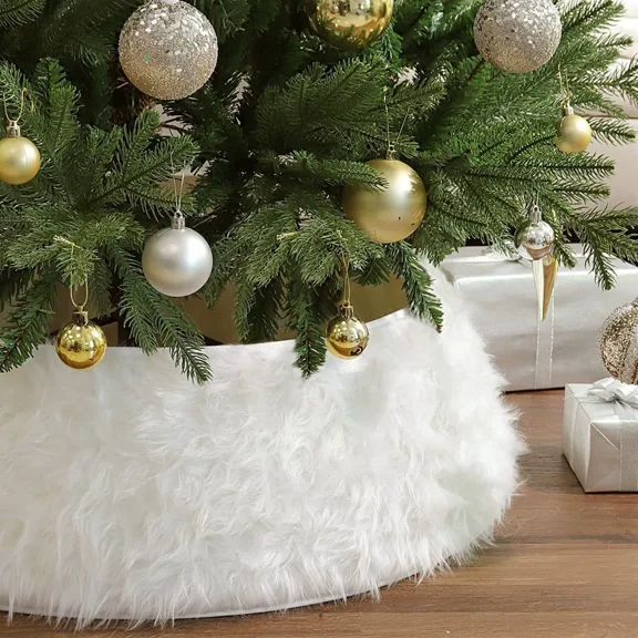 23" Fluffy Christmas Tree Collars Decorations, White Christmas Tree Skirts Collars, Exquisite Tree Collars Christmas Ornaments, Plush Xmas Tree Collars for Christmas Party