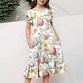 thumbnail image 5 of Toddler Easter Clothes Easter Flower Bunny Egg Print Short Sleeve Ruffled Pockets Summer Round-Neck Printed Dress 4-15Y Multicolor 10-11 Years, 5 of 5