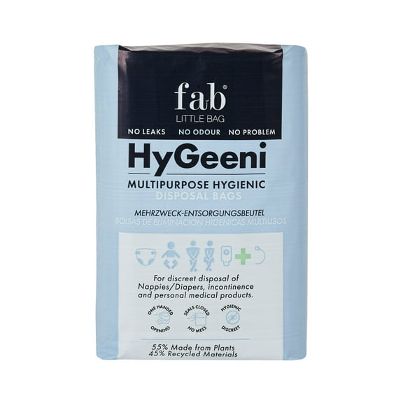 Fab Little Bag HyGeeni Disposal Bags for Nappies, Incontinence Pads, Ostomy & Catheter Bags - Prevents Odours, No Mess, Eco-Friendly, Pack of 50 Bags