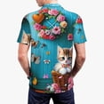 thumbnail image 3 of Balery Whimsical Cats and Flowers Scene Printed Men’s Short Sleeve Polo Shirt, Midweight Men's Shirt,Golf Polo shirts -Small, 3 of 8