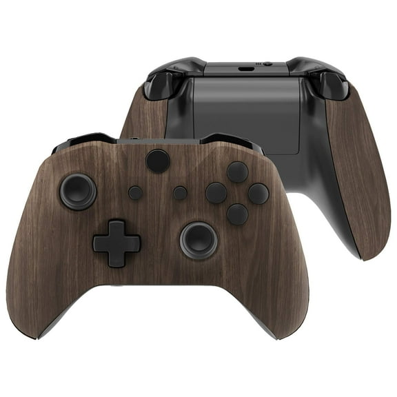 eXtremeRate Wood Grain Patterned Replacment Housing Shell Cover Panels for Xbox One Wireless Controller Model 1708, Soft Touch Custom Faceplate Side Rails for Xbox One S/X Controller