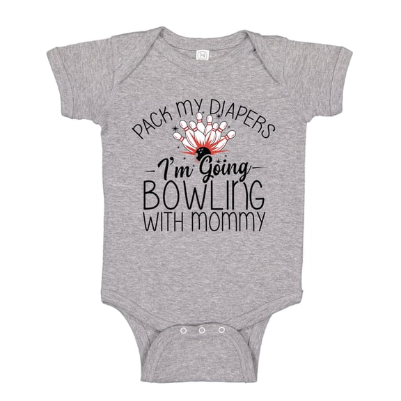 Pack My Diapers I'm Going Bowling With Mommy Baby Bodysuit One Piece NB Athletic Heather