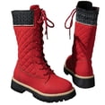 thumbnail image 2 of Womens Lace Up Mid Calf Boots Retro Quilted Knit Cuff Fleece Lined Platform Outdoor Daily Shoes, 2 of 4