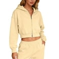 thumbnail image 2 of UQJfacai Zip Up Hoodie Women Cropped Casual Sweatshirts Workout Double Zipper Long Sleeve Drawstring Hooded Jacket Crop Tops, 2 of 9