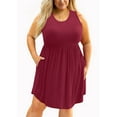 thumbnail image 1 of MODERN GOOSE Robe d'Été Grande Taille pour Femmes Bordeaux 3X Décontractée Sans Manches Col Rond Fluide Plissée Soleil Plage Bohème Élégante Babydoll avec Poches, 1 of 12