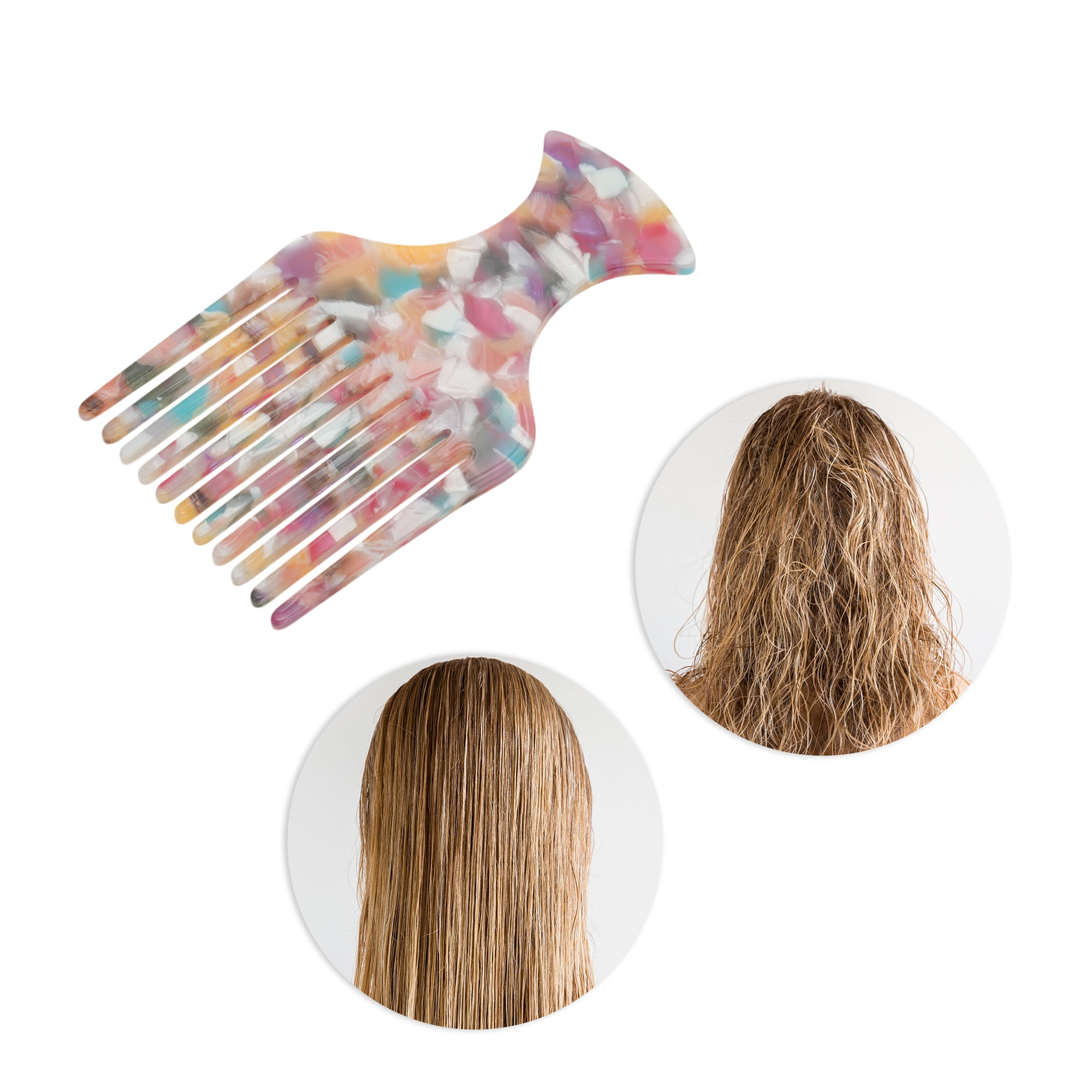 Unique Bargains 1 Pc Flat Handle Marble Hair Insert Comb for All Hair Types Multicolored