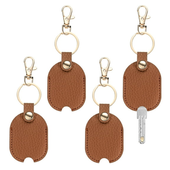 Uxcell Leather Key Sleeve [4Pcs] - Vintage Car Broken Key Loop Replacement Covers with Keychain - [Light Brown] Keys Cover Protector