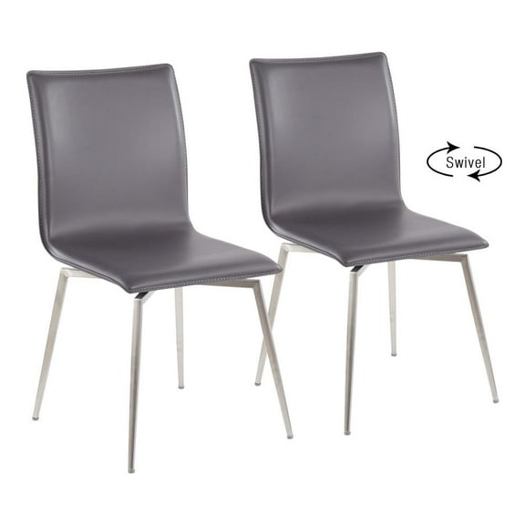 LumiSource Brushed Stainless Steel, Grey PU Mason Upholstered Chair - Set of 2