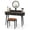 Black and Brown, variant on 47 Inch Modern Makeup Vanity Desk Set with 3 Color Round LED Mirror, Dressing Table with 4 Storage Drawers & Padded Stool for Bedroom,White and Black