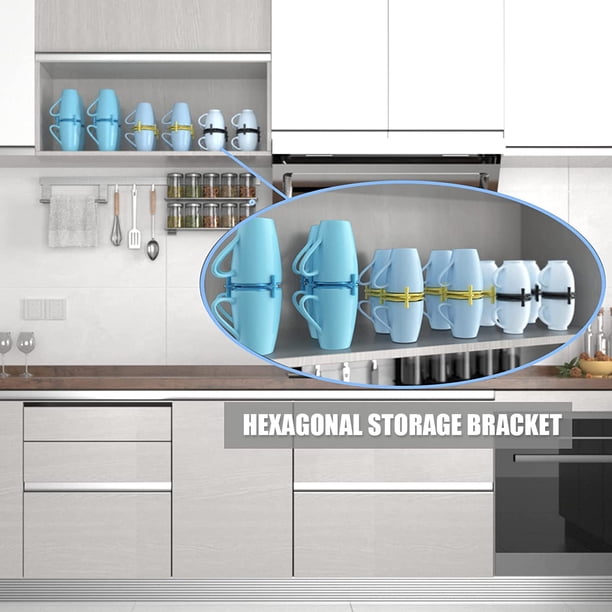 Muyoka Apilador de tazas hexagonal, soporte ajustable para tazas de caf茅 y almacenamiento, organizador de tazas de caf茅 apilable expandible con antideslizante
