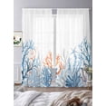thumbnail image 3 of Seagrass Coral Sheer Curtains 96 Inch Long 2 Panels, Ocean Retro Watercolor Countryside Light Filtering Rod Pocket Semi Sheer Curtains, Sheer Voile Drapes for Living Room Bedroom, 52"x96", 3 of 5