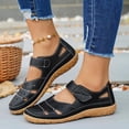 thumbnail image 2 of Women's Wide Width Perforated Leather Sandals, Comfortable Closed Toe Adjustable Strap Wedge Shoes for Spring & Summer, Black/White, 2 of 10
