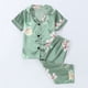 thumbnail image 2 of Odeerbi 1-8 Años Niños Niñas Pijama de Verano de Satén Con Solapa de Muesca Camisas de Manga Corta Pantalones Conjunto de Pijama Con Estampado Floral Suave, 2 of 9