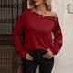thumbnail image 2 of Jersey de mujer con hombros descubiertos, manga larga, Color puro, sudadera, blusa para otoño invierno, rojo vino L, 2 of 5