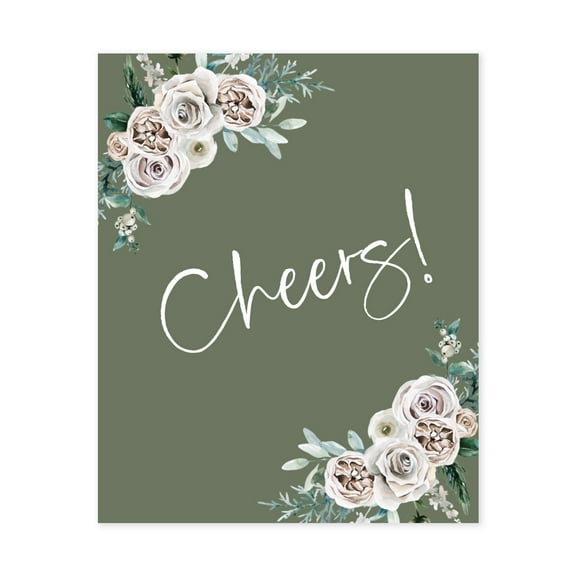 Koyal Wholesale Sage Green | Cream Floral Blossoms Fall Wedding, Wine Bottle Label Stickers, Cheers!, 20-Pack