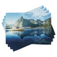 thumbnail image 1 of Ambesonne Scenery Place Mats Set of 4, Sunset Lake by Harbor, Standard Size, Blue, 1 of 6