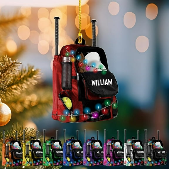 Personalized Softball Ornament Christmas Tree Decoration Custom Softball Christmas Ornament 2D Shape Flat Softball Lover Gifts Beginner Softball Players Ornament Gift (SB6) - 2651 (Red)