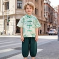 thumbnail image 2 of Boys Outfits Boys Summer Button Cropped Pants and Short Sleeve Top Casual Set Boys' Clothing Sets Green 2-3 Years, 2 of 5