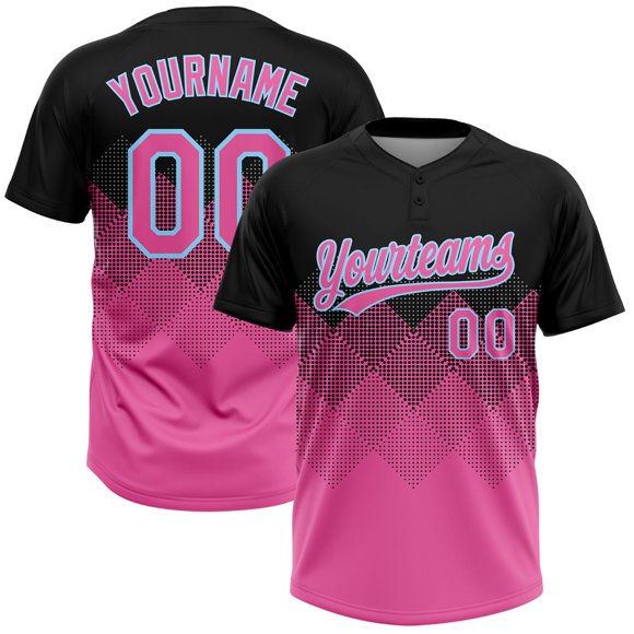 Custom Gradient Black to Pink Softball Jerseys for Men Women Girls Boys, Personalized Argyle Pattern Fade Fashion Baseball Shirts, Design Sports Fan Team Uniforms for Tennis Golf Bowling Cornhole