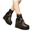 thumbnail image 2 of Lovskoo 2024 Women's Wedges Mid Calf Boots Closed Toe Summer Bohemian Shoes Thick Sole Lace Platform High Heels Sandals Black, 2 of 9