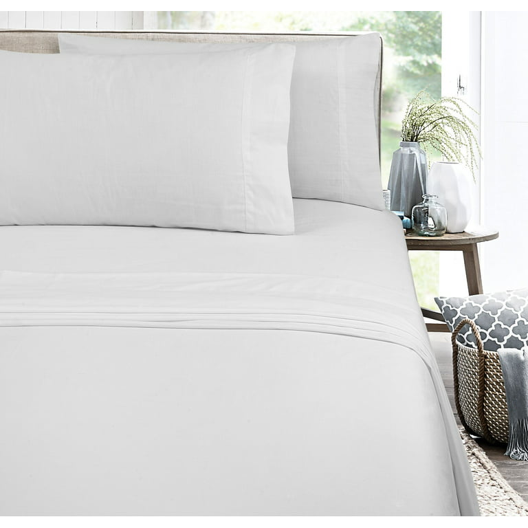 Mainstays 300TC Cotton Rich Percale Easy Care Bed Sheet, Arctic White Queen  Fitted Sheet 
