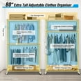 thumbnail image 4 of Adnoom 3 Tiers Heavy Duty Clothes Rack, Free-Standing Double Rods Clothing Closet Rack for Hanging Clothes, Garment Rack with Lockable Wheels & 2 Side Hooks, Gold, 46.8" x 17.6" x 80", 4 of 7