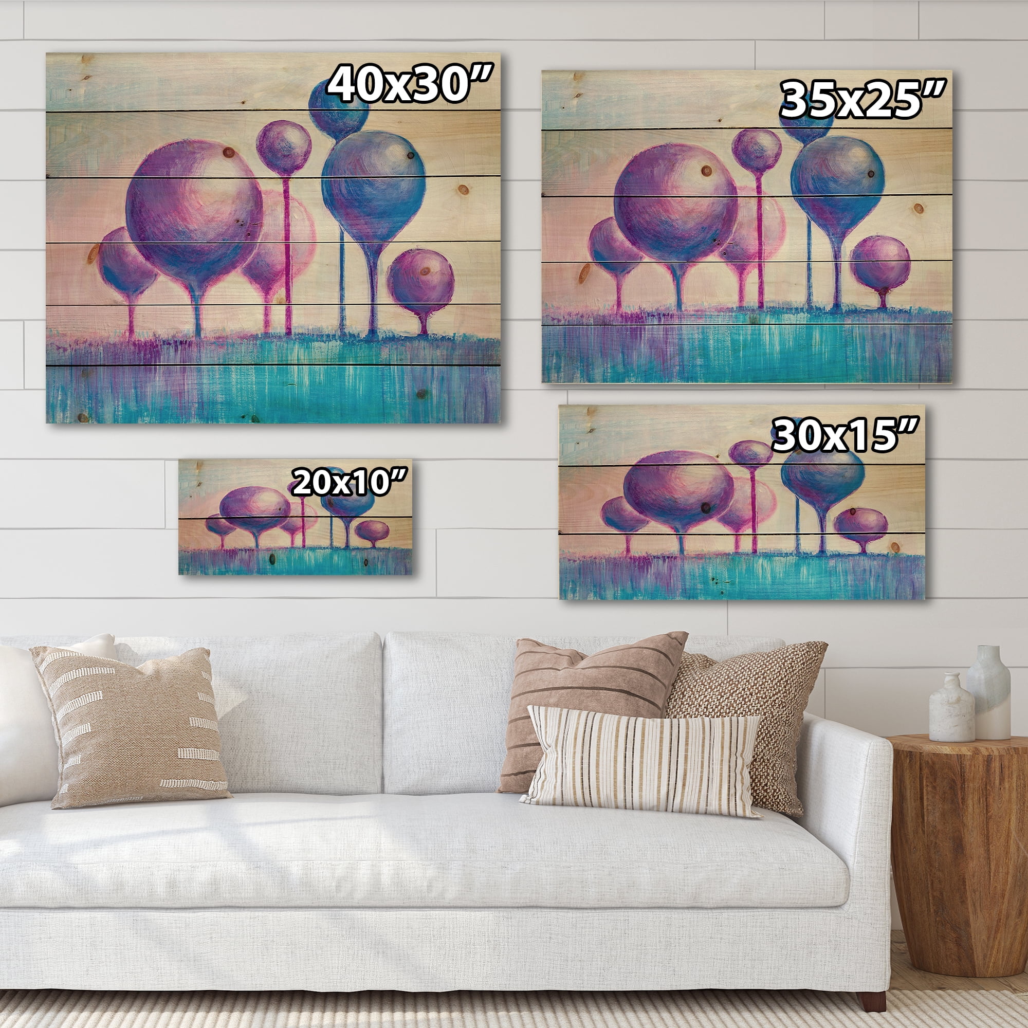 Designart 'Ornamental Colourful Trees I' Modern Print on Natural Pine Wood