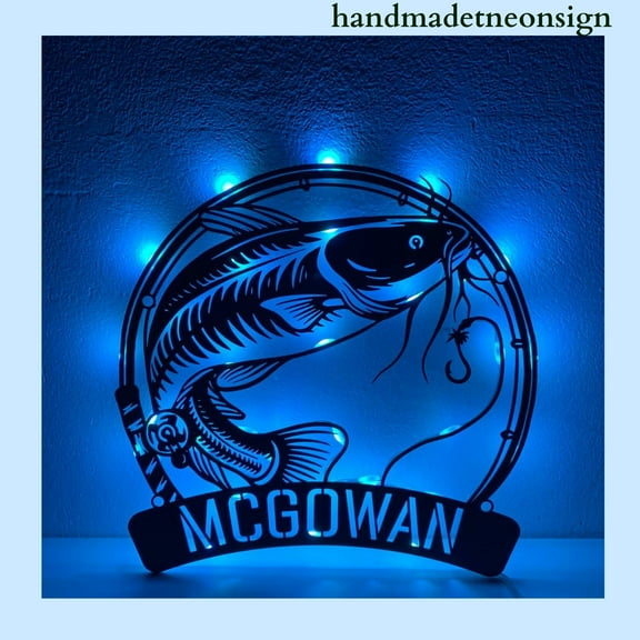 Handmadetneonsign Catfish Metal Sign, Catfish Fishing Metal Wall Art, Fisher Metal Home Wall Decor 037320