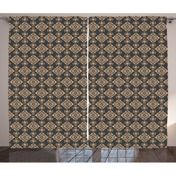 Ambesonne Classical Curtains 2 Panel Set, Classic Orient Curves, 108" x 63", Dark Sepia Tan