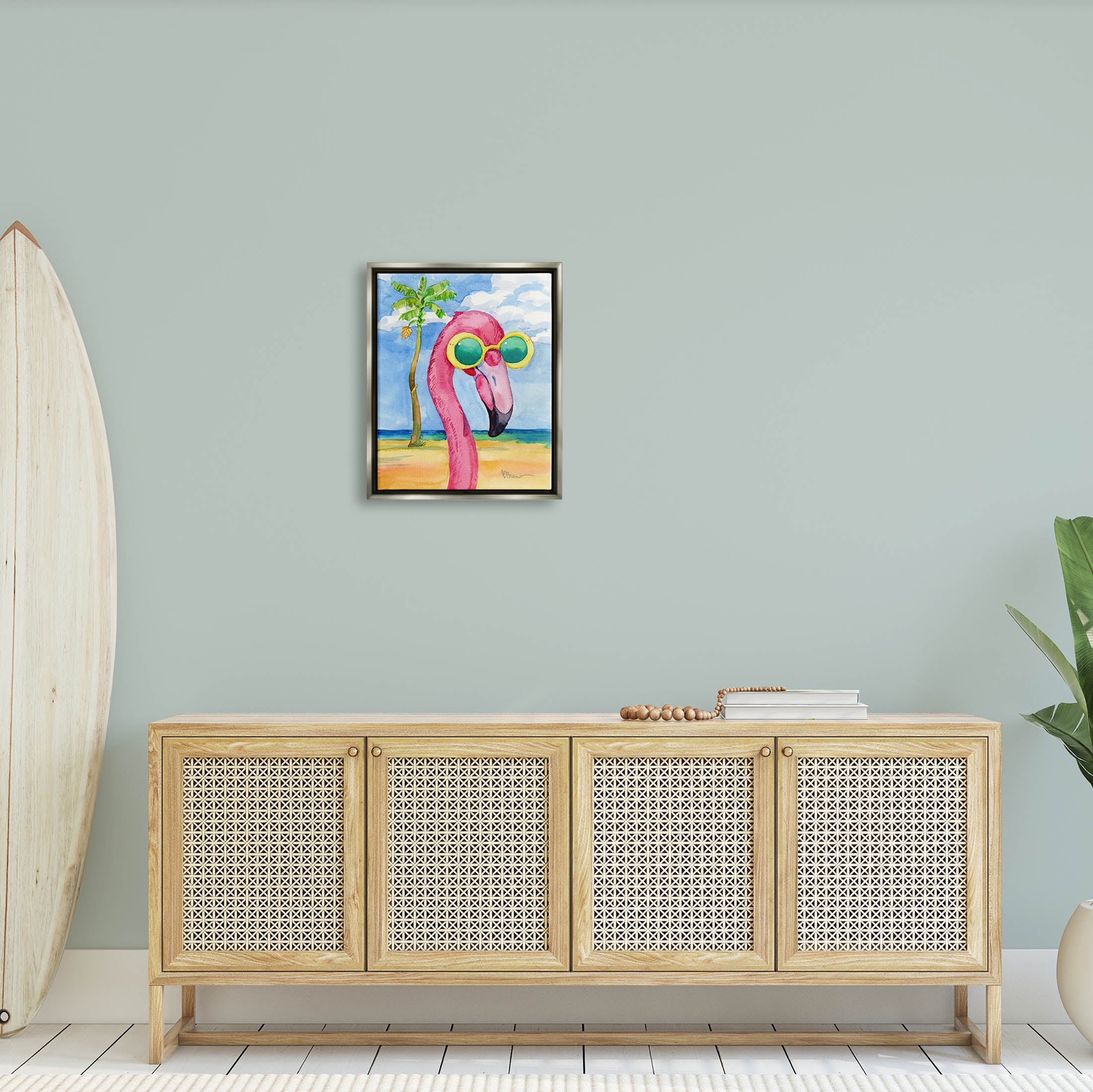 Stupell Industries Looking Good Flamingo Tropical Painting Luster Gray Floating Framed Canvas Print Wall Art, Design by Paul Brent