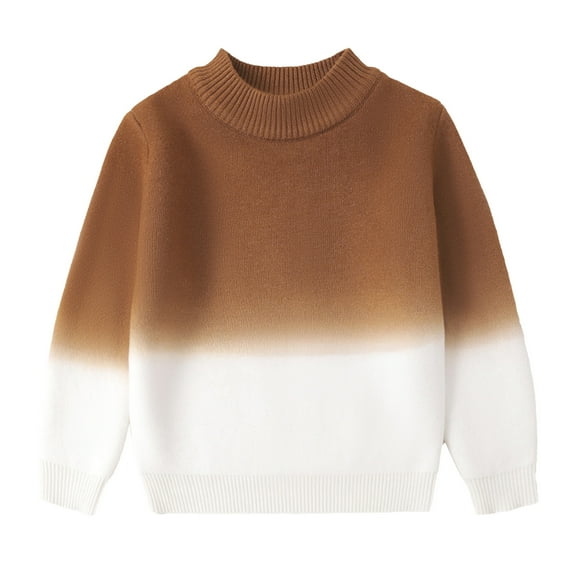 SGMVNU Girls Contrasting Color Sweaters Gradient Long Sleeve Cozy Knit Sweater Pullover Tops Knitwear Kid's Fall Winter Outfit(Size Over 16 Years,Brown)
