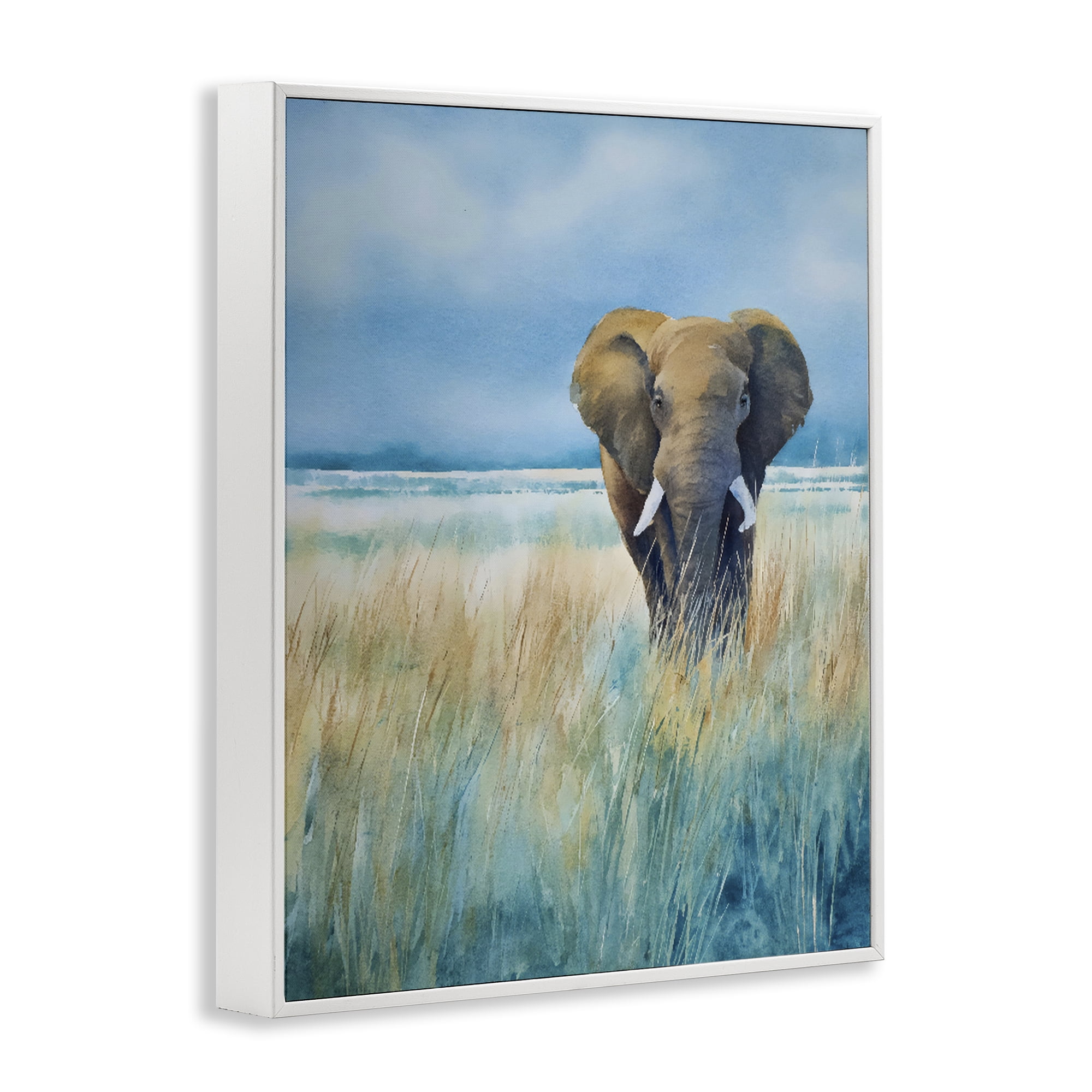 Stupell Industries Blue Grass Elephant White Framed Giclee Art, design by Franklyn Gregory